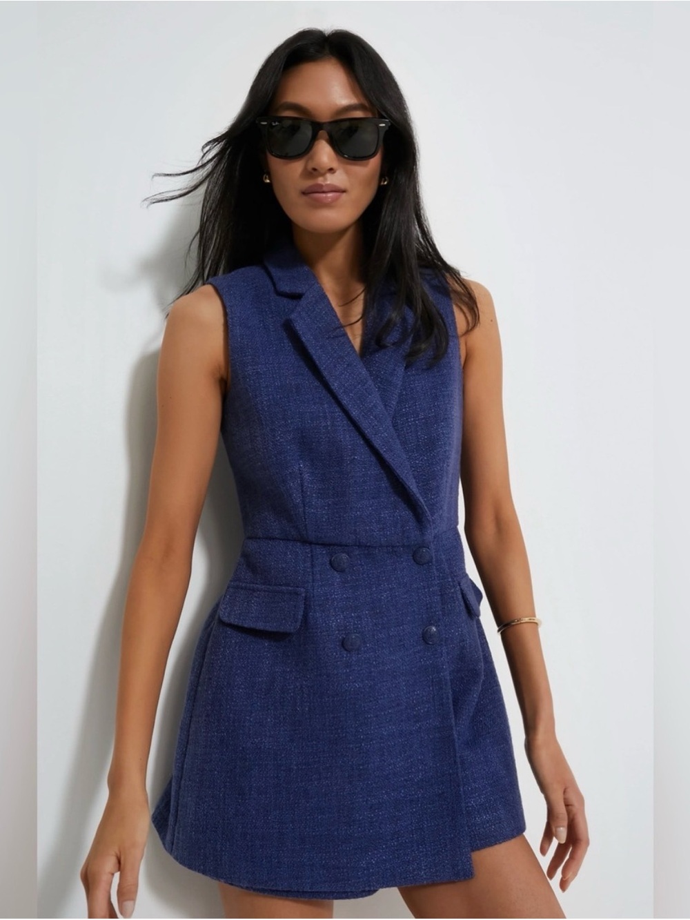 NWT Pomander Place Navy Tweed Campbell Romper Size Small